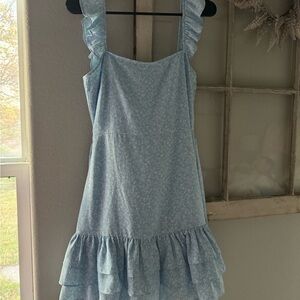 Ladies Light Blue Floral Ruffle Sundress